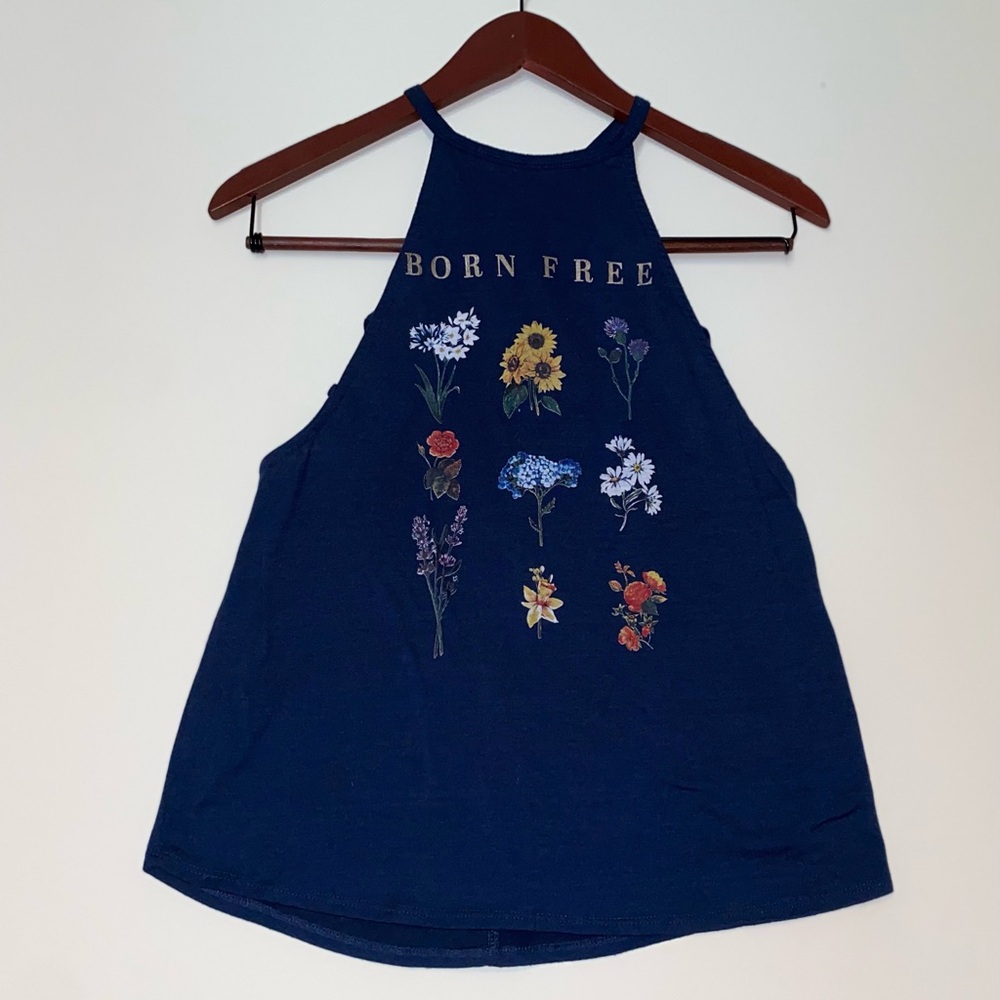 Women's Navy Blue Floral Halter Top